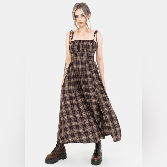 Disturbia Adra Check Cami Tie Strap Midi Dress US 12 / UK 16 - Picture 5 of 8